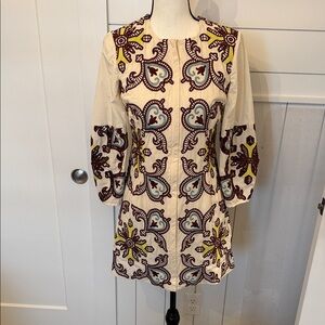 Tuckernuck Cream and Brown Embroidered Patterned Dress